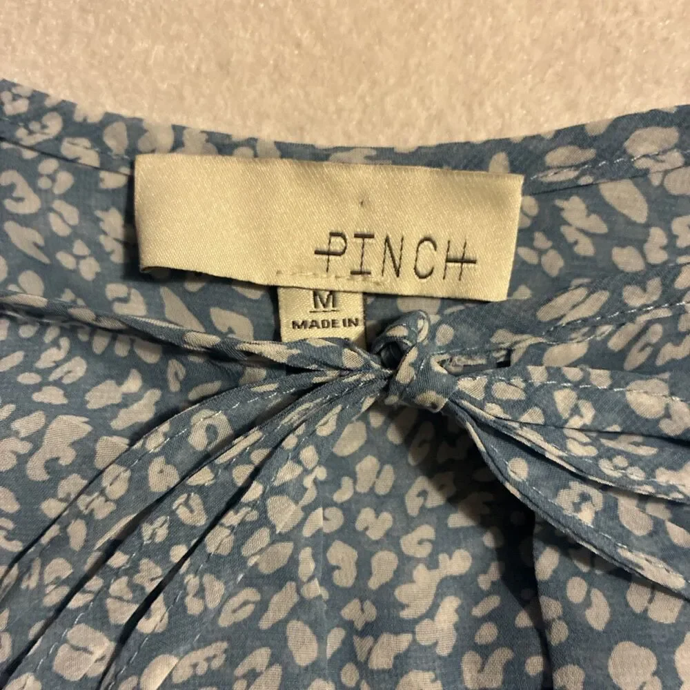 Pinch Women’s Blue Floral Leaf Print Tiered Midi Dress Ruffle Lined Size Medium